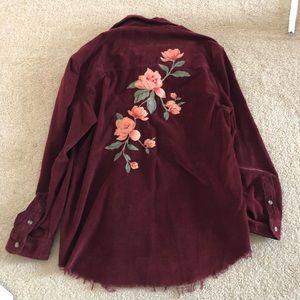 Corduroy Embroidered Button Up Shirt